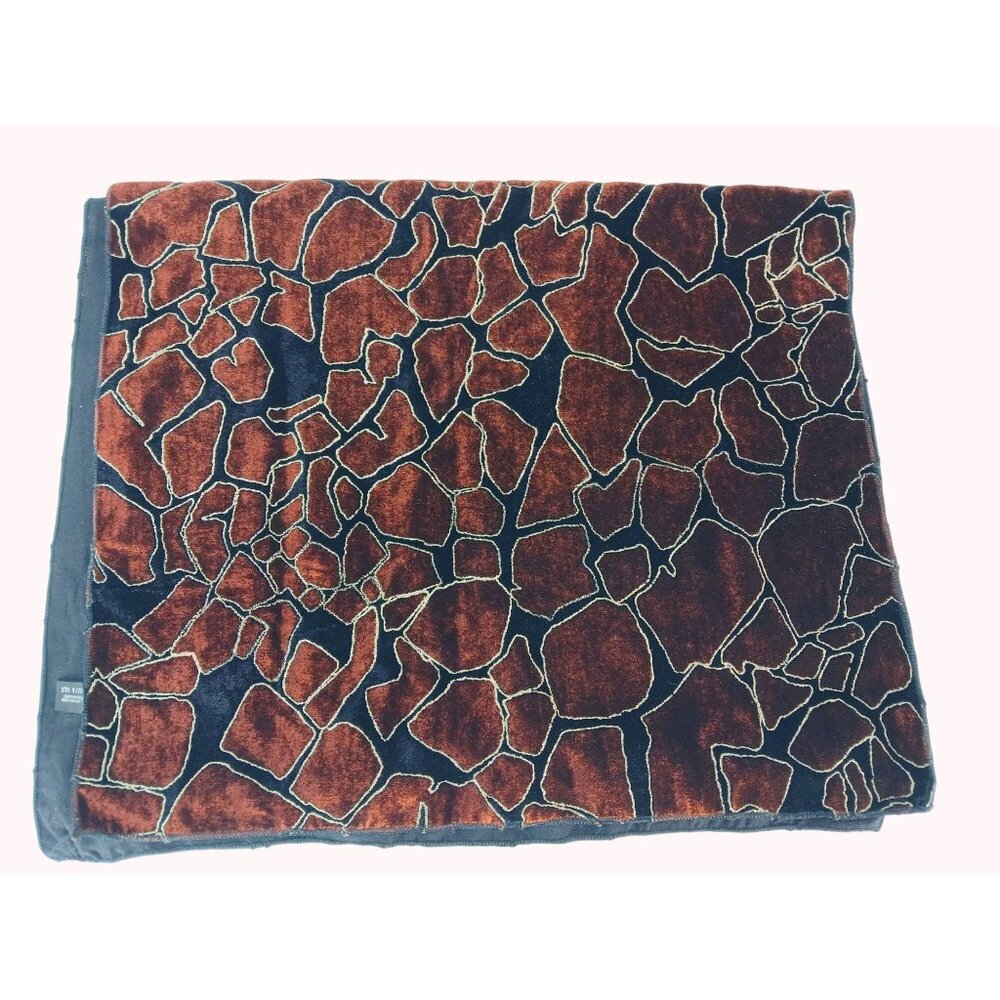 Burnt Orange Black Gold Giraffe Mosaic Print Scarf Silk Blend Lining 60"x17" Ita - Picture 8 of 10